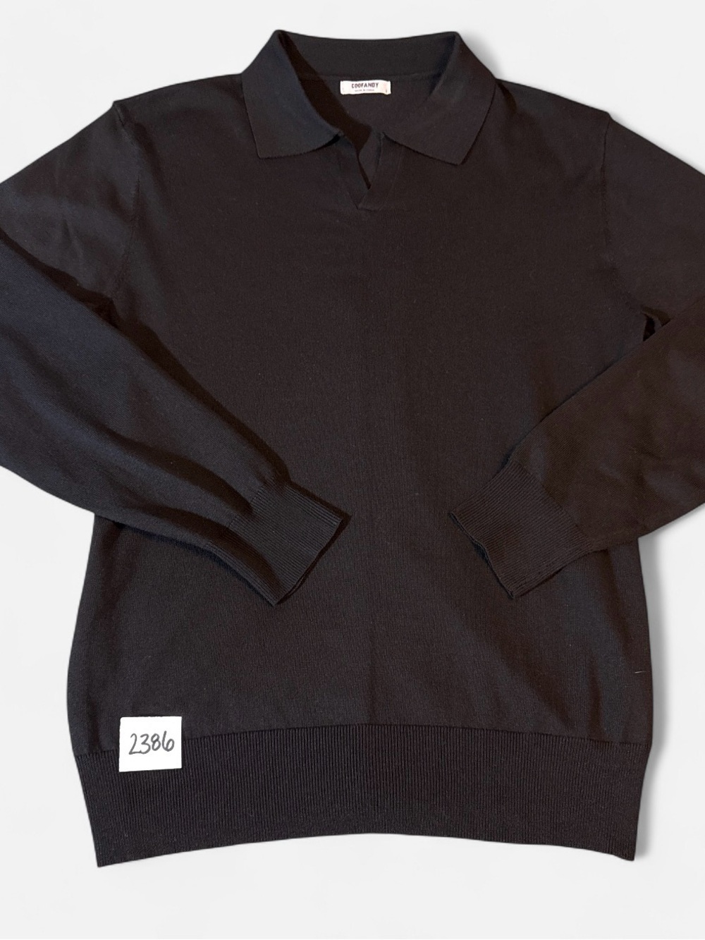 Coofandy Men’s Black Long-Sleeve V-Neck Polo Sweater